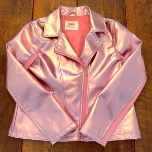 Justice metallic pink bomber jacket
